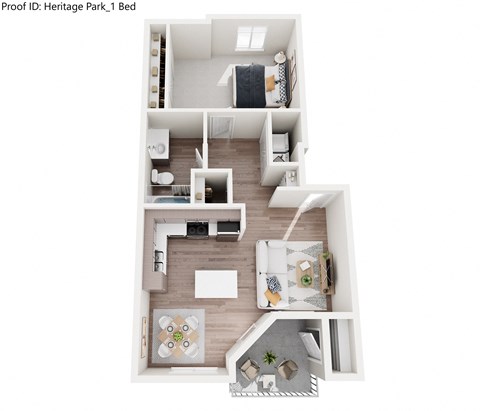Floor plan for 1 bed, 1 bath, 747 sqft